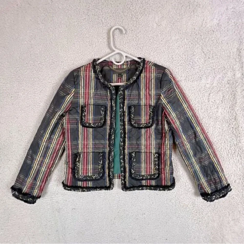 JCREW WOMENS QUILTED STEWART PLAID JACKET CROPPED SIZE 2